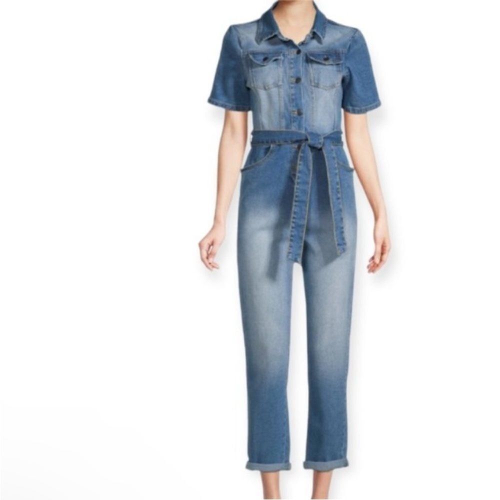 Avec Les Filles Denim Jumpsuit Shortsleeve Blue Cowgirl Cowboy Women Size 30